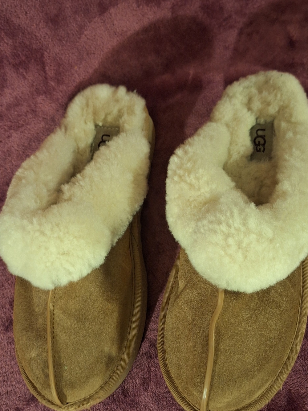 UGG Chestnut Suede Shearling Slippers with Cream Lining - Picture 2 of 6